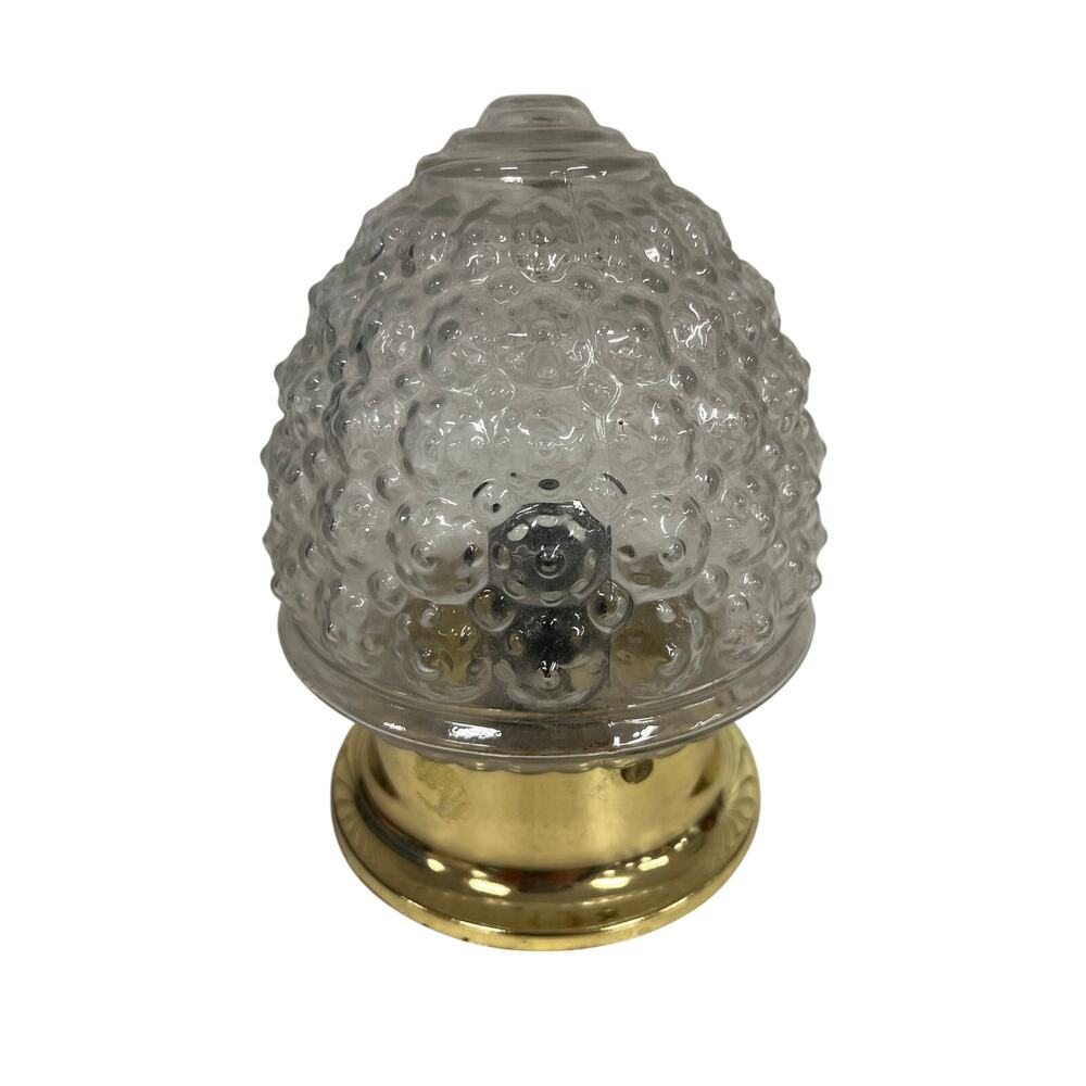 VINTAGE Clear ACORN Bubble Glass CEILING Light Fixture HOBNAIL Gold
